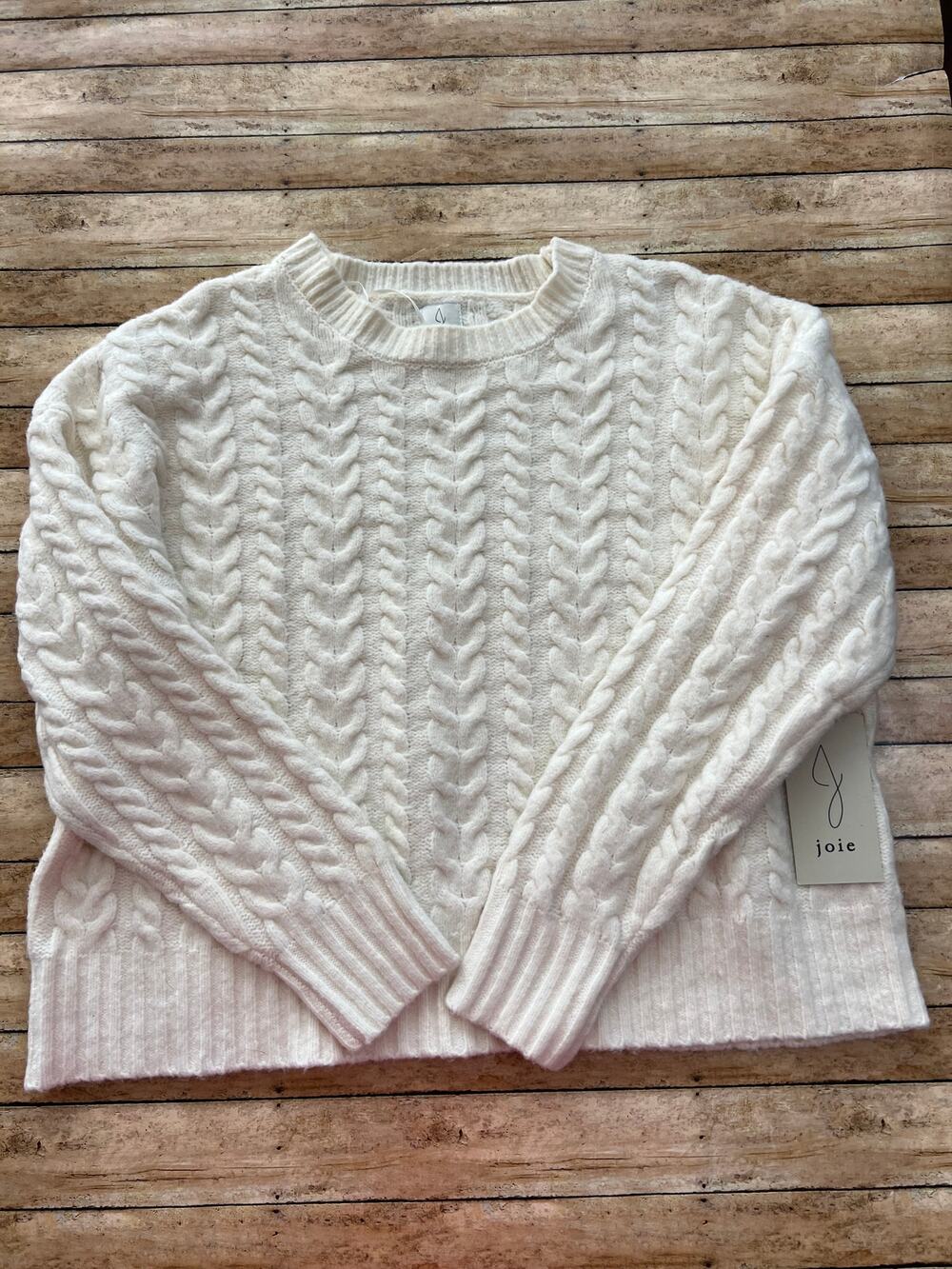 JOIE Cream Cable Knit Fisherman Preppy Cozy Soft Boho Crewneck Sweater M NEW - Picture 1 of 5